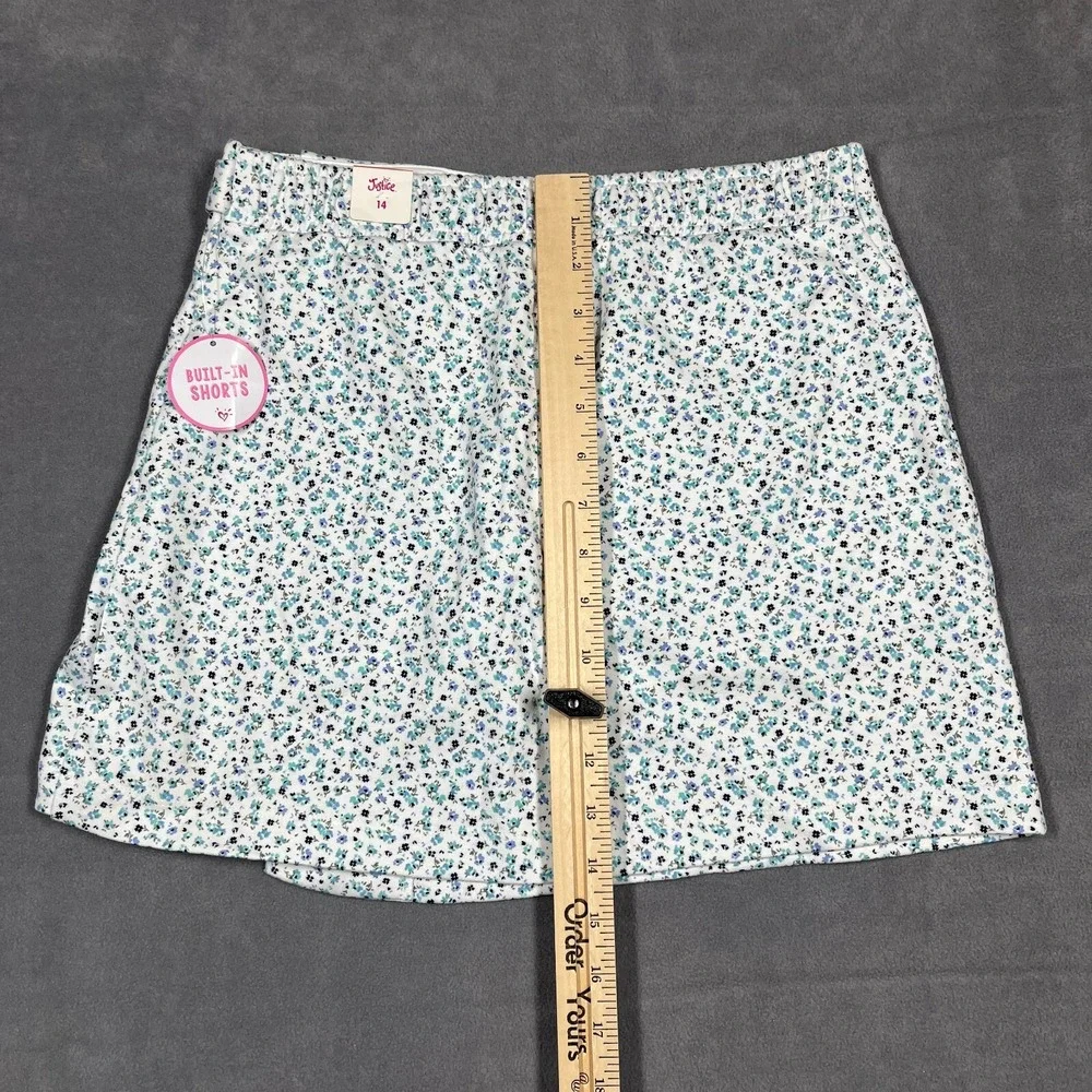Justice Girls Skort Size 14 White Floral Print Faux Wrap Built in Shorts Stretch